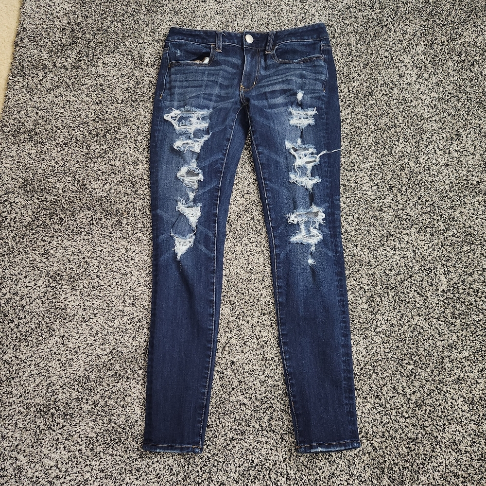 American‎ Eagle 360 Super Stretch Aeo Denim Women's Size 6 Jegging Destruction